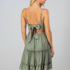 Lace Bust Tie Back Ruffle Dress